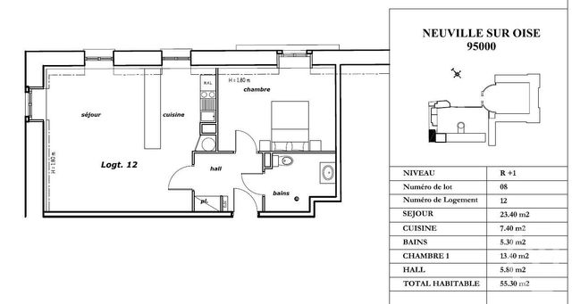 Appartement F2 à vendre - 2 pièces - 55.3 m2 - NEUVILLE SUR OISE - 95 - ILE-DE-FRANCE - Century 21 Agence De L'Hautil
